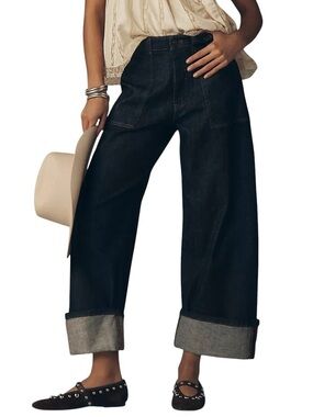 Anthropologie Pilcro Kayden Barrel Jeans 26 Dark Wash Carpenter Wide Leg Denim